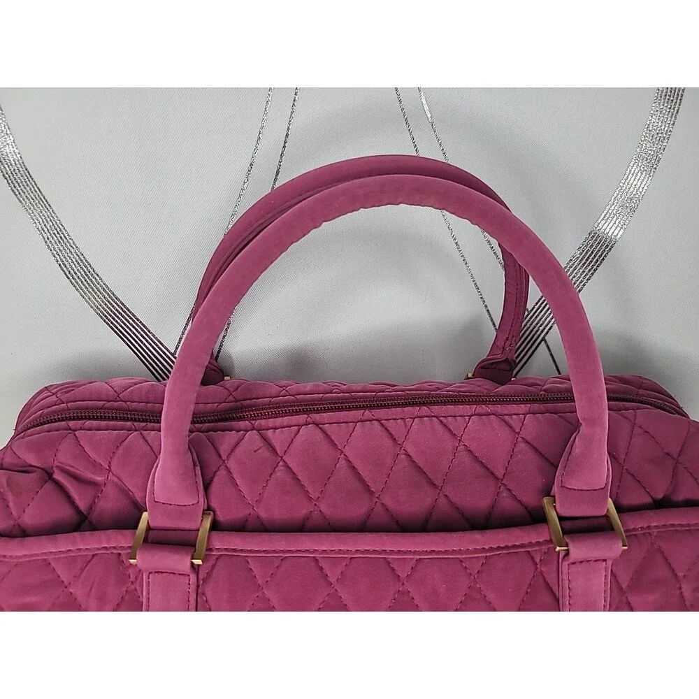 Vera Bradley Pink Quilted Duffel Shoulder Bag Purse Travel Tote Hawthorn Handbag - Picture 2 of 15